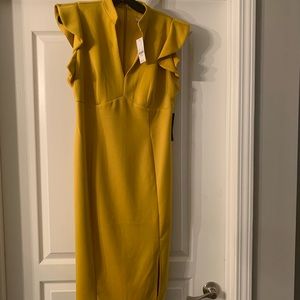 Mustard dress with ruffled sleeves